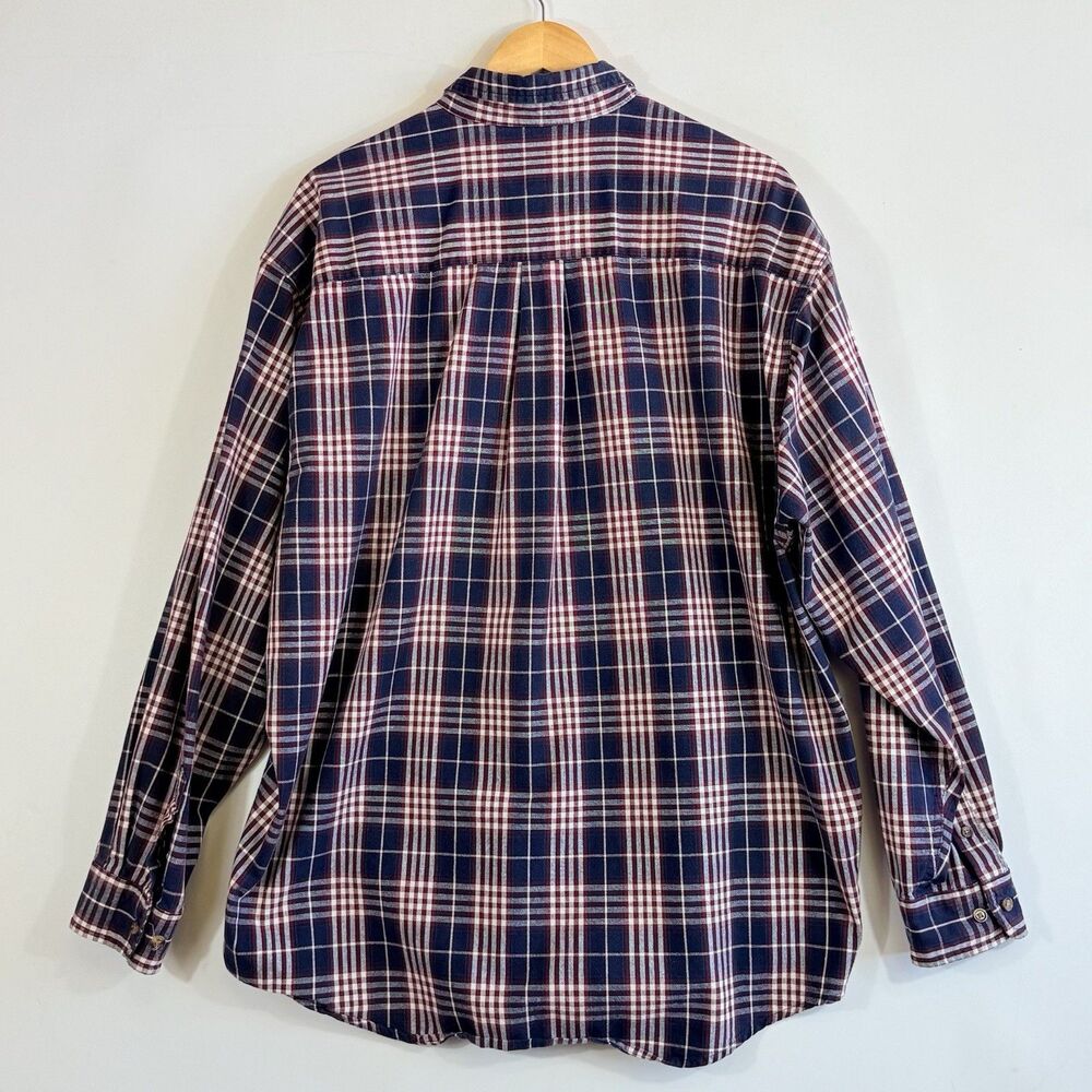 Eddie Bauer Mens XL Shirt Maroon Navy Plaid Long‎ Sleeve Button Front Cabincore - Picture 4 of 7